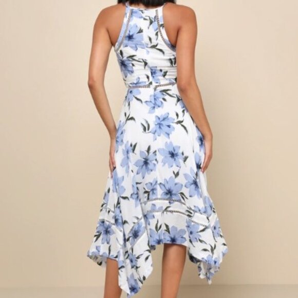 Lulu's Zahara Blue and White Floral Print Midi Dress - NWT! - Picture 14 of 14